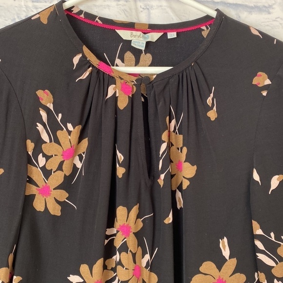 Boden Mara black floral keyhole long sleeve top size 4 - Picture 3 of 7